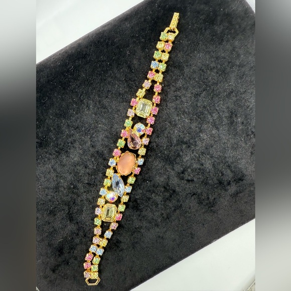 Vintage Gold Tone Rainbow Rhinestone Bracelet - Picture 2 of 3